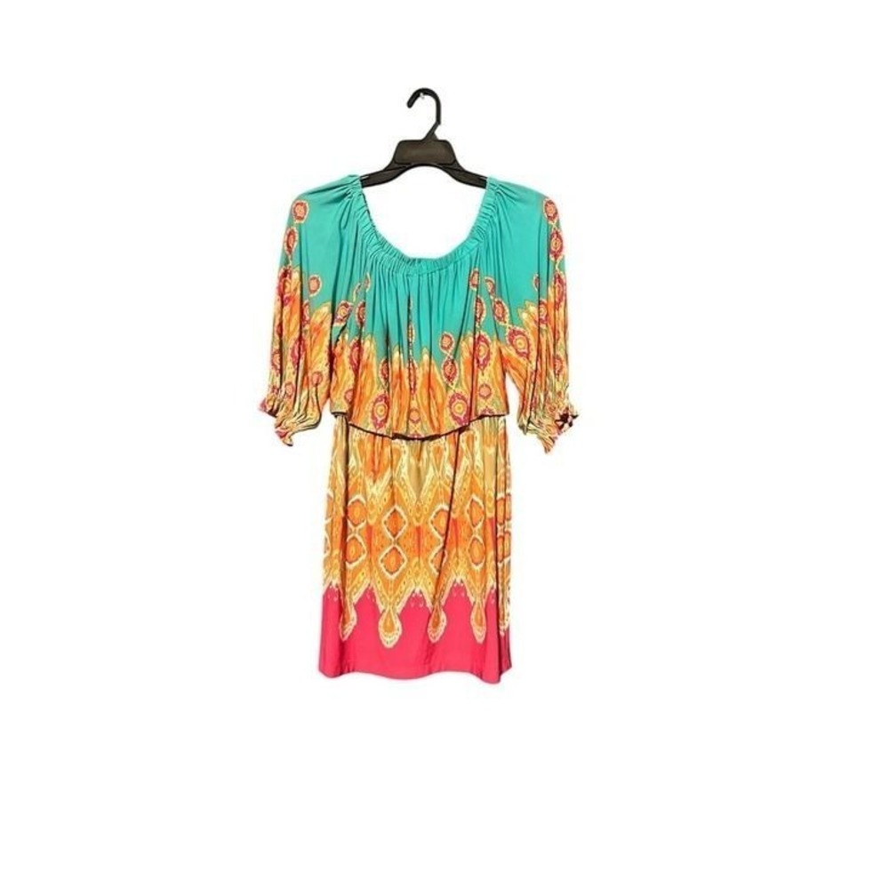 Boston Proper blouson dress multicolor print, off the shoulder boho summer